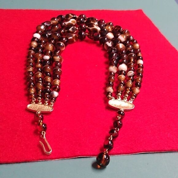 Faux Tiger Eye Graduated Shapes  & Sized Beads Multiple Strands Gold Tone - Picture 11 of 11